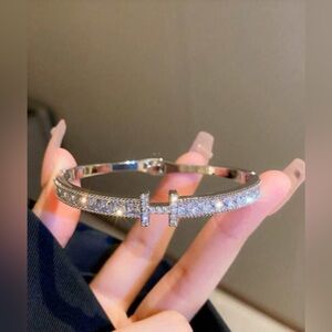 Silver Plated Stainless Steel CZ Bangle Bracelet | Sparkling Statement Jewelry